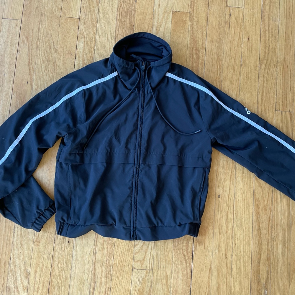Adidas black windbreaker high neck with stripe on sleeve